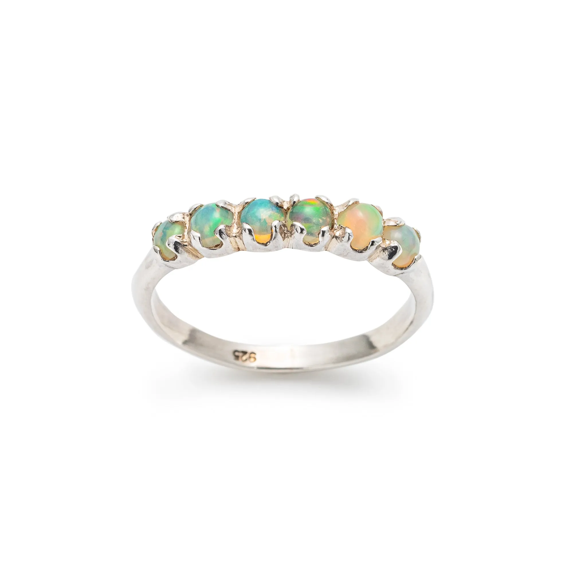 Fire Opal Ring - Eternity Opal Band - Vintage Stackable Ring