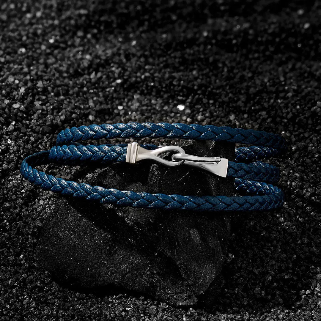 Fish Hook Triple Wrap Leather Bracelet in Silver