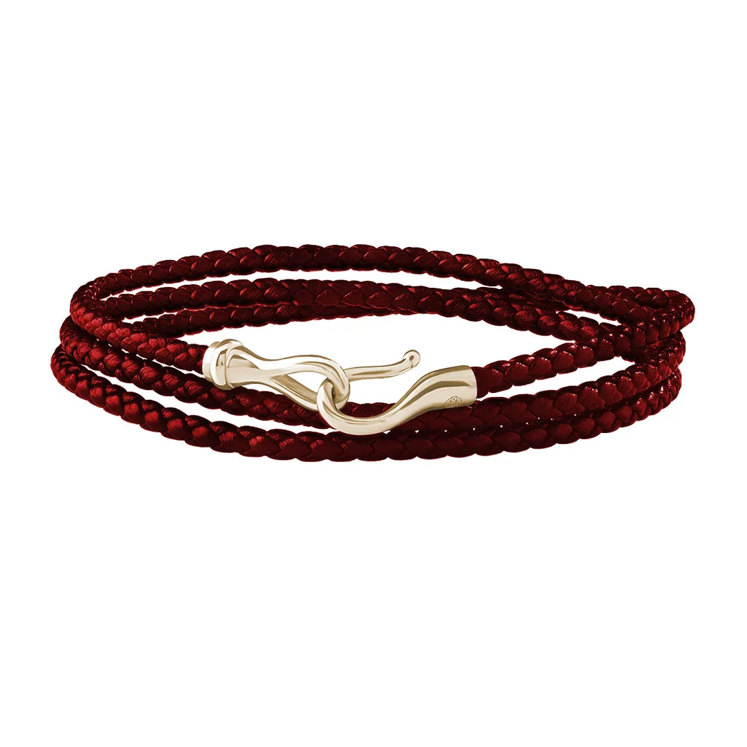 Fish Hook Triple Wrap Leather Bracelet in Silver