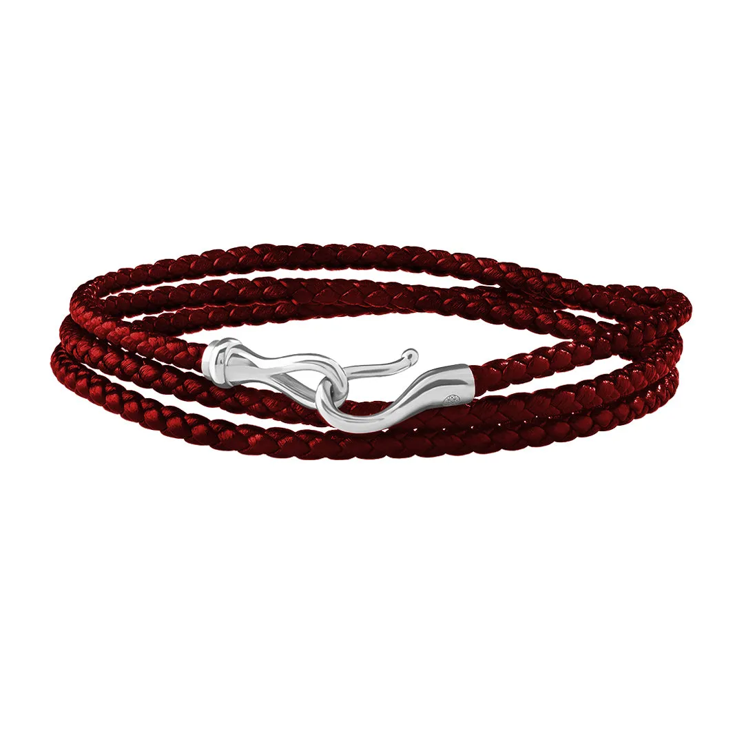 Fish Hook Triple Wrap Leather Bracelet in Silver