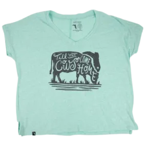 Florida Cracker Trading Co. Women's Blue "Til the Cows Come Home" Cropped Tee