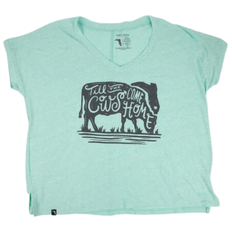 Florida Cracker Trading Co. Women's Blue "Til the Cows Come Home" Cropped Tee