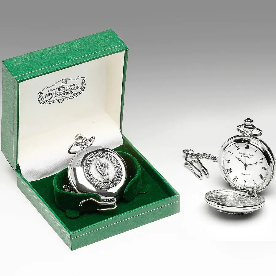 Gents Quartz Pewter Pocket Watch - Harp