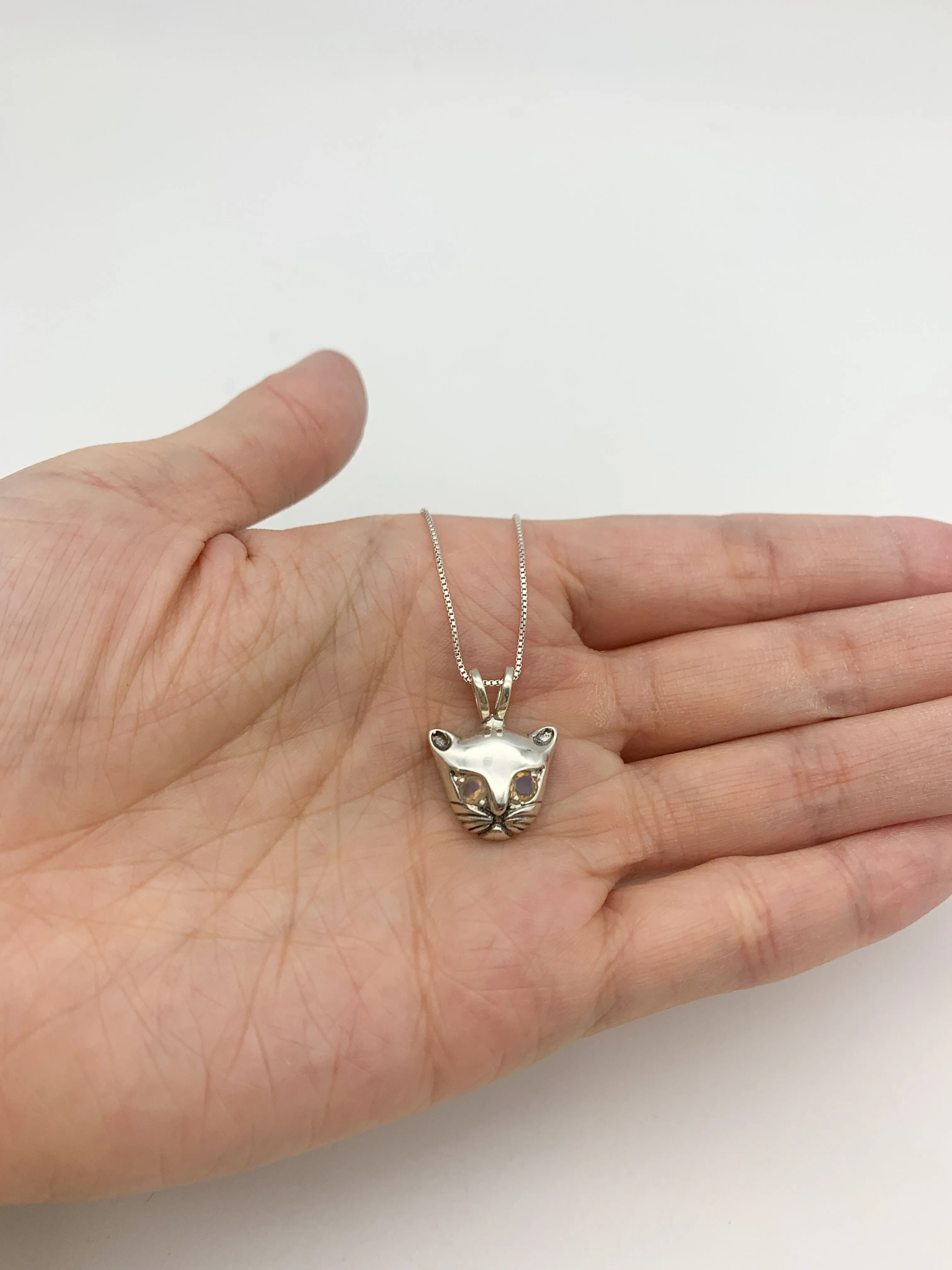 Genuine Opal Cat Pendant - Cat Lover Necklace - Dainty Cat Pendant