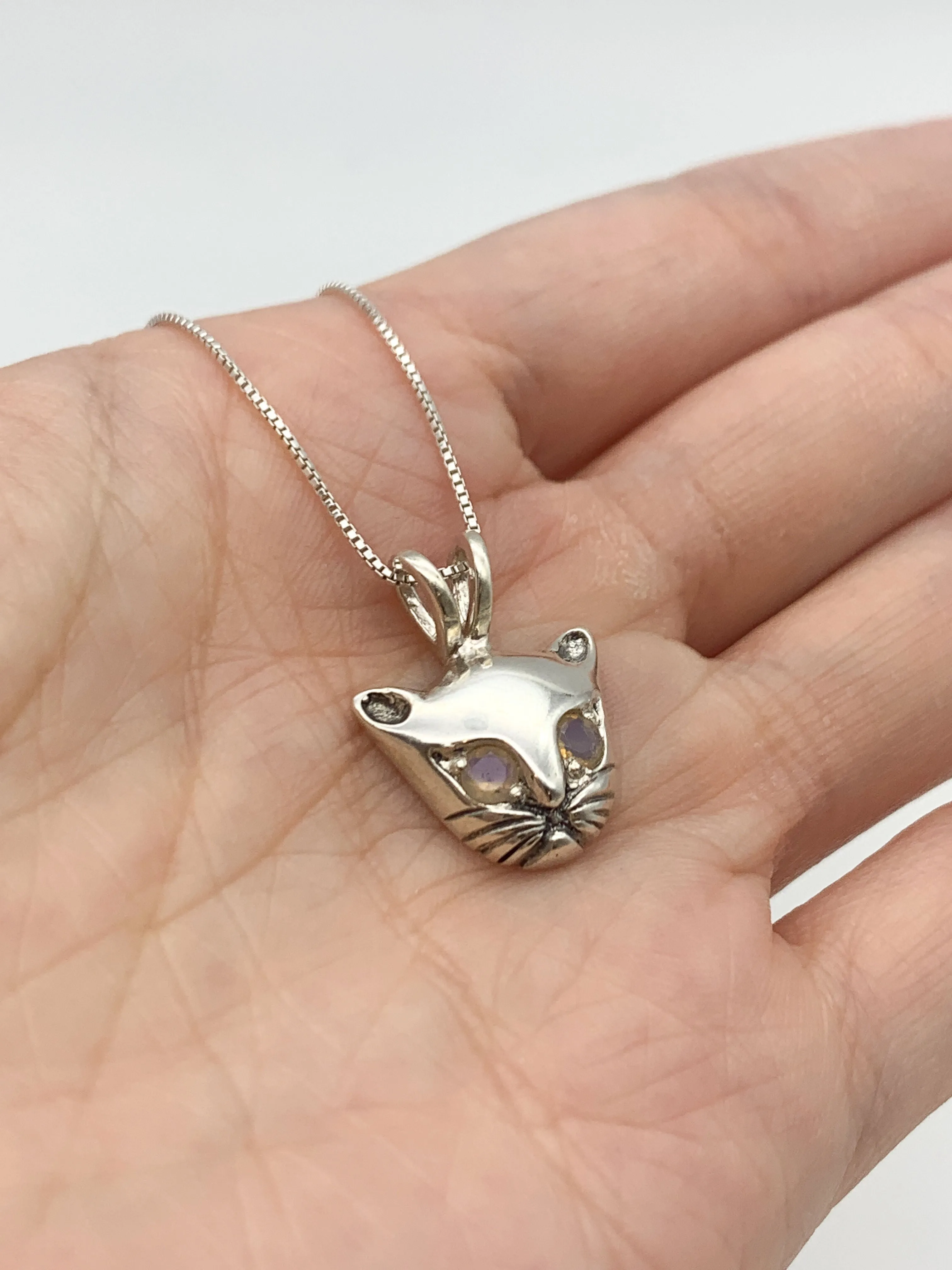 Genuine Opal Cat Pendant - Cat Lover Necklace - Dainty Cat Pendant