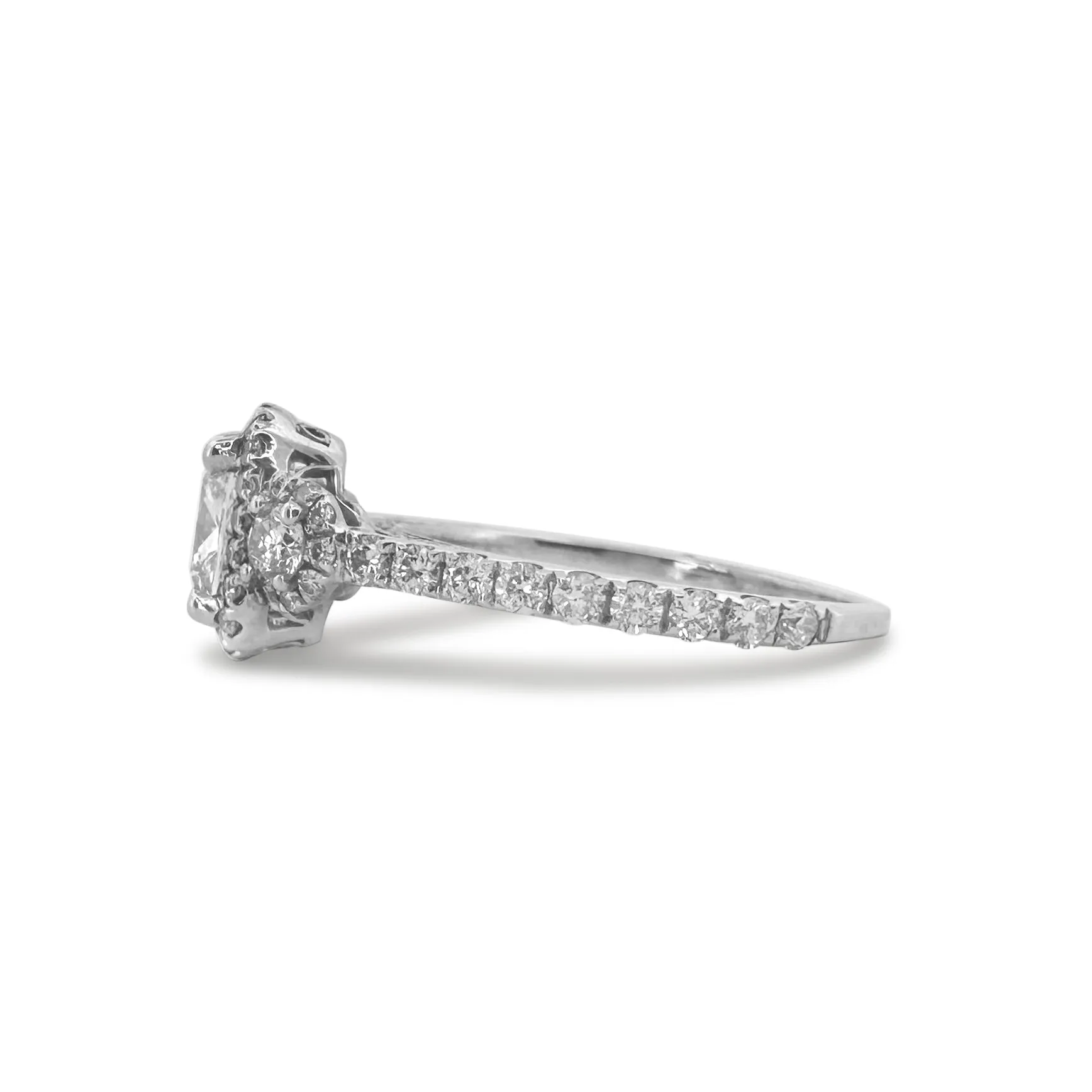 GIA Graded Cushion Cut & Round Brilliant Natural Diamond Engagement Ring in 14k White Gold