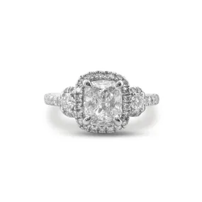 GIA Graded Cushion Cut & Round Brilliant Natural Diamond Engagement Ring in 14k White Gold