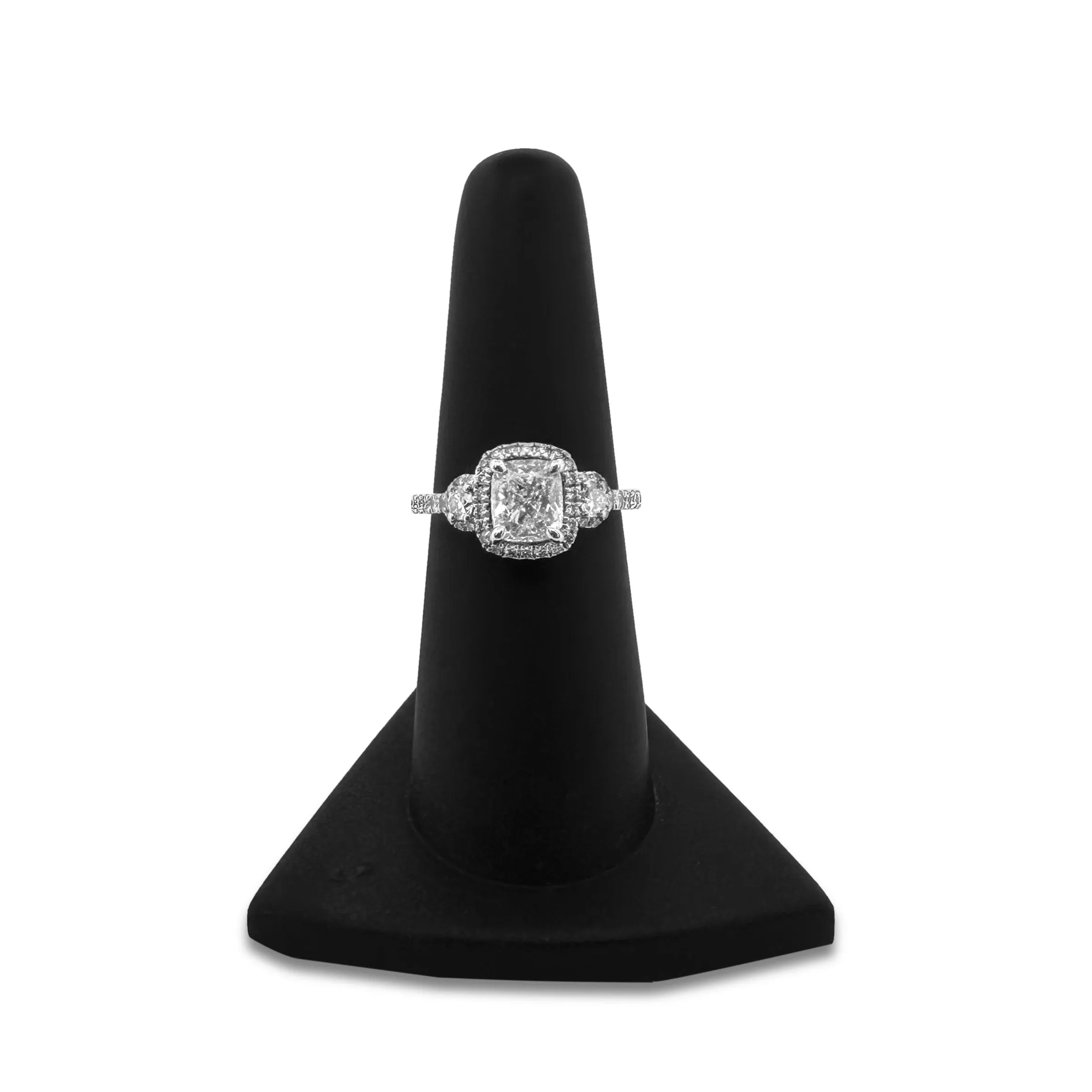 GIA Graded Cushion Cut & Round Brilliant Natural Diamond Engagement Ring in 14k White Gold