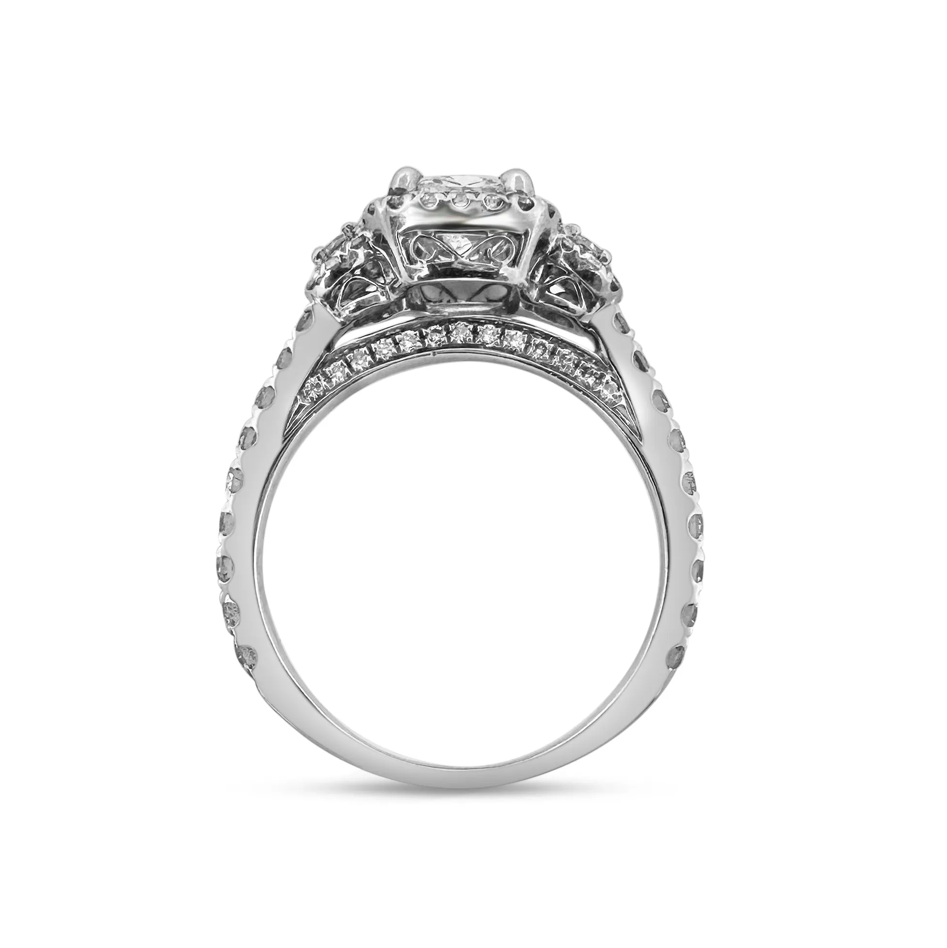 GIA Graded Cushion Cut & Round Brilliant Natural Diamond Engagement Ring in 14k White Gold