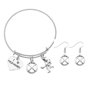 Girls Field Hockey Bangle Bracelet & Earrings