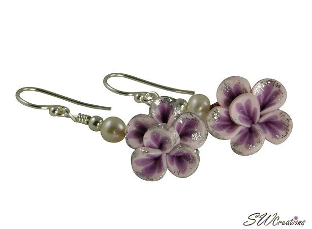 Glistening Purple Flower Pearl Earrings