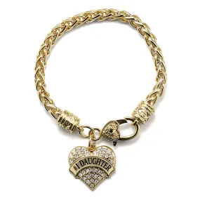 Gold #1 Daughter Pave Heart Charm Braided Bracelet