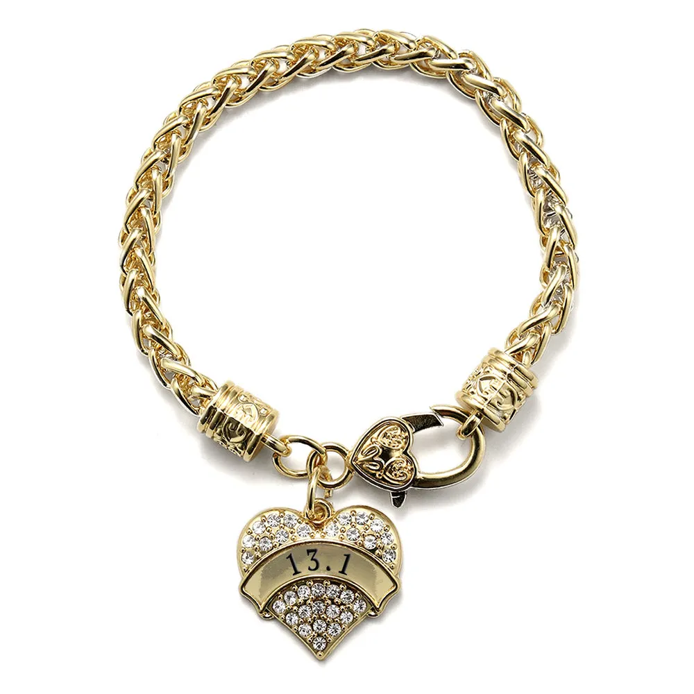 Gold 13.1 Runner Pave Heart Charm Braided Bracelet