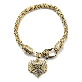 Gold 2017 Pave Heart Charm Braided Bracelet