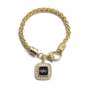 Gold Aquarius Zodiac Square Charm Braided Bracelet