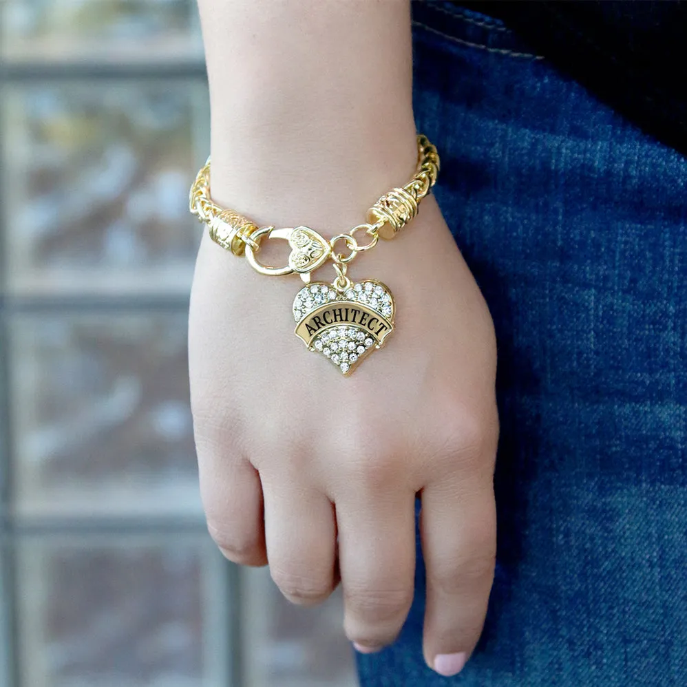 Gold Architect Pave Heart Charm Braided Bracelet