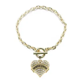 Gold Beagle Lover Pave Heart Charm Toggle Bracelet