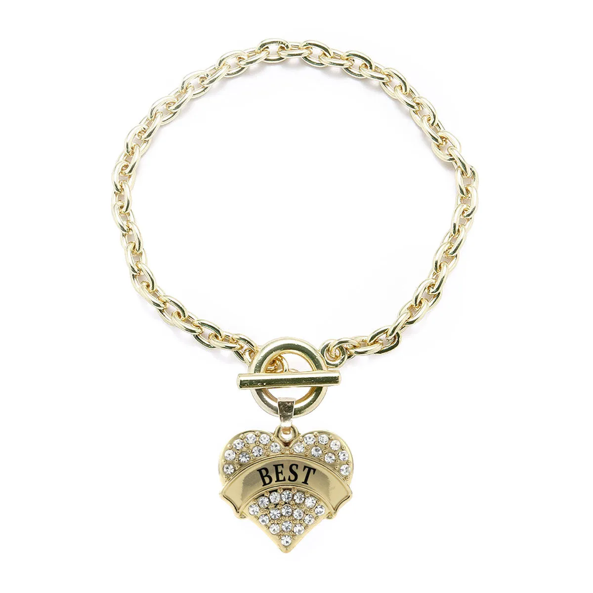 Gold Best Pave Heart Charm Toggle Bracelet