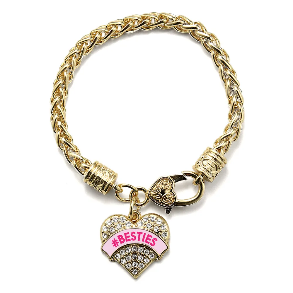 Gold #BESTIES Pink Candy Pave Heart Charm Braided Bracelet