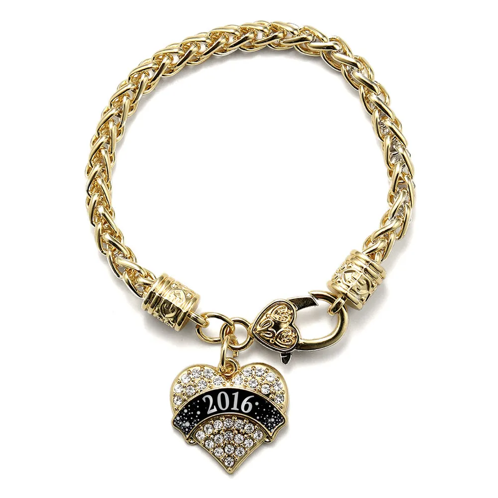 Gold Black and Silver 2016 Pave Heart Charm Braided Bracelet