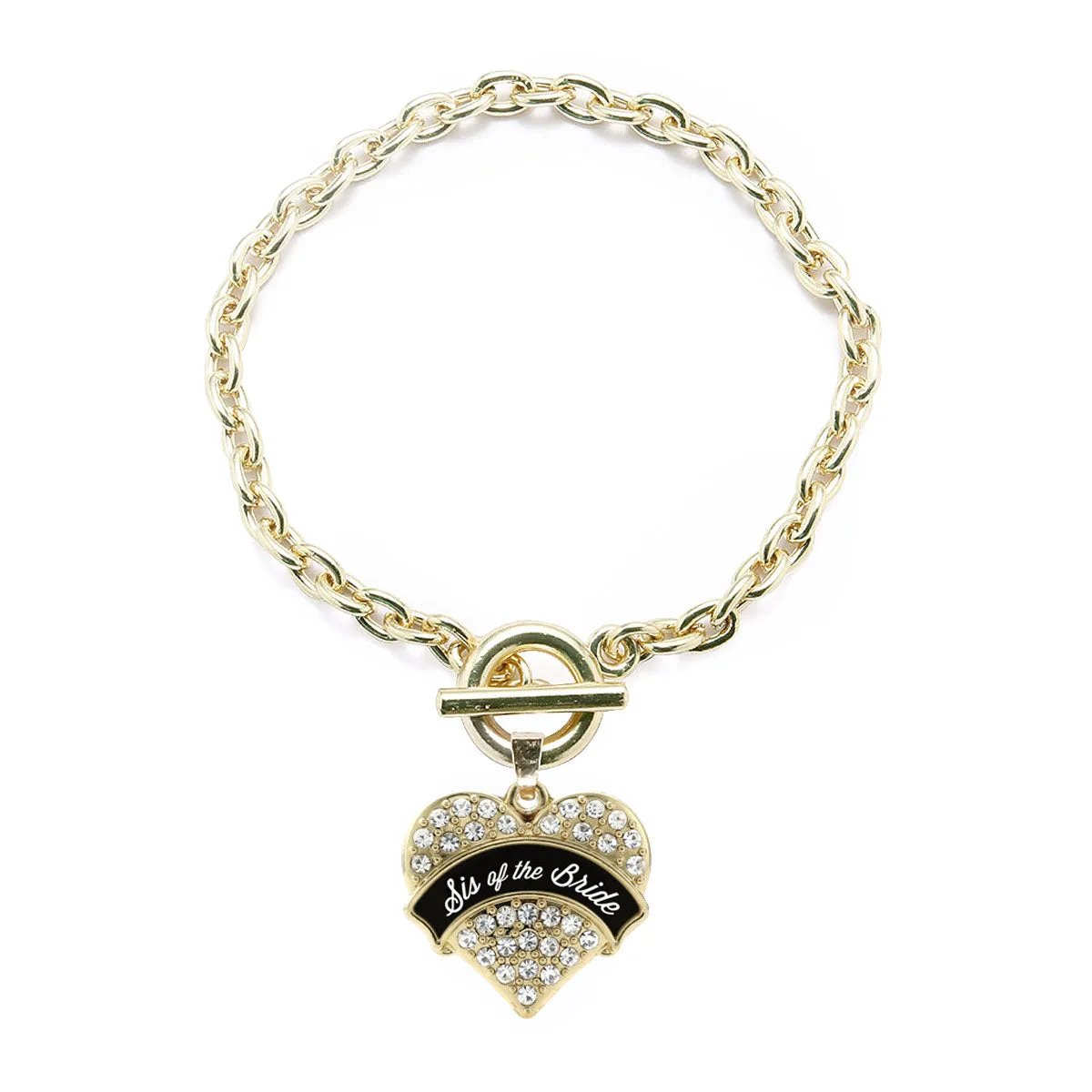 Gold Black and White Sis of the Bride Pave Heart Charm Toggle Bracelet