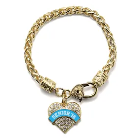 Gold Blue Senior 2016 Pave Heart Charm Braided Bracelet