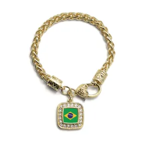 Gold Brazilian Flag Square Charm Braided Bracelet