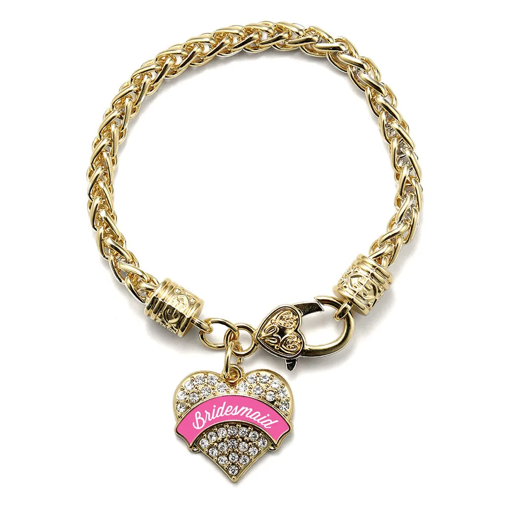 Gold Bridesmaid Pave Heart Charm Braided Bracelet