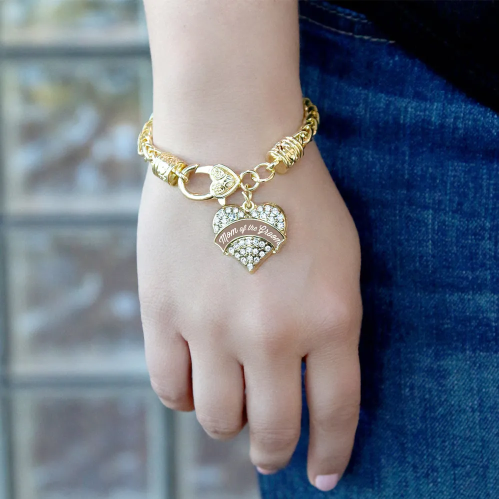 Gold Brown and White Mom of the Groom Pave Heart Charm Braided Bracelet