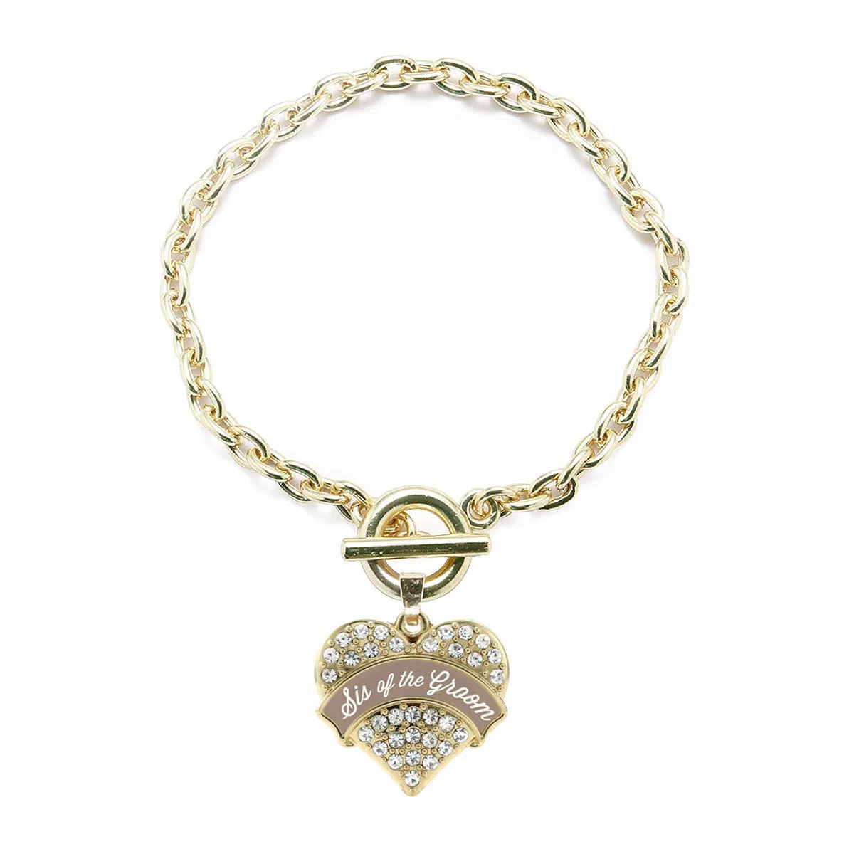 Gold Brown and White Sis of the Groom Pave Heart Charm Toggle Bracelet