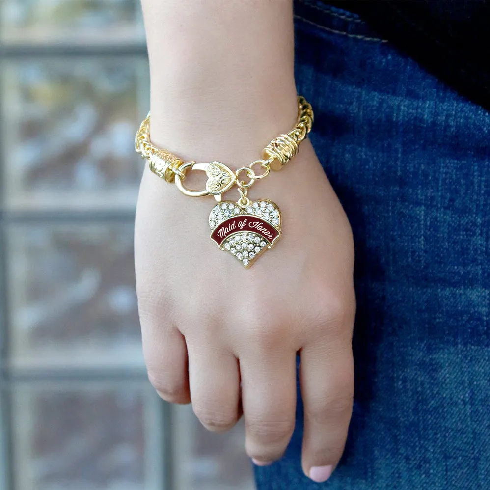 Gold Burgundy Maid of Honor Pave Heart Charm Braided Bracelet