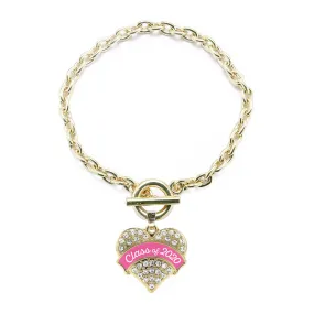 Gold Class of 2020 - Pink Pave Heart Charm Toggle Bracelet