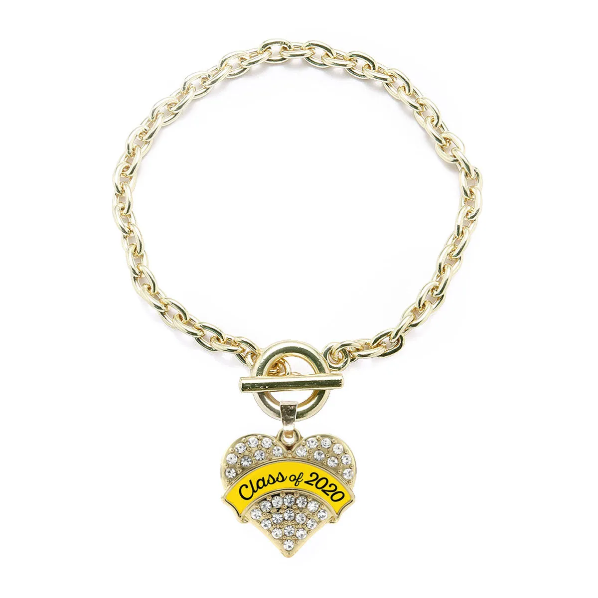 Gold Class of 2020 - Yellow Pave Heart Charm Toggle Bracelet