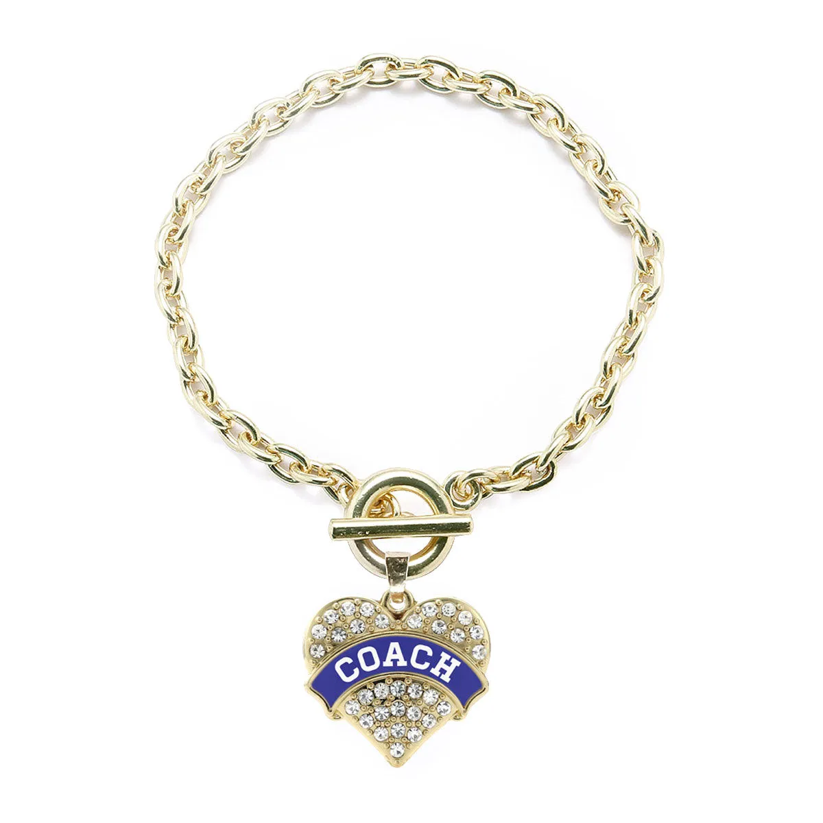 Gold Coach - Blue and White Pave Heart Charm Toggle Bracelet