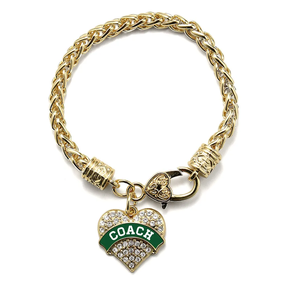 Gold Coach - Forest Green and White Pave Heart Charm Braided Bracelet