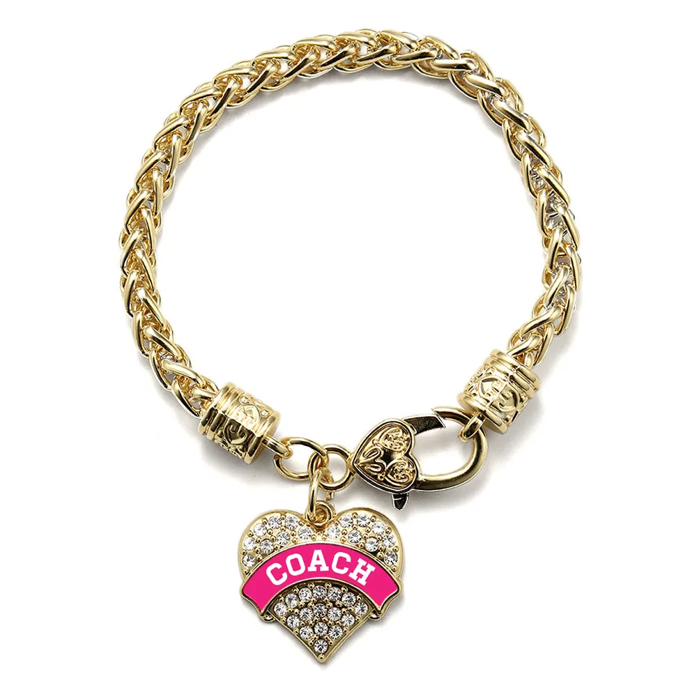 Gold Coach - Fuchsia and White Pave Heart Charm Braided Bracelet