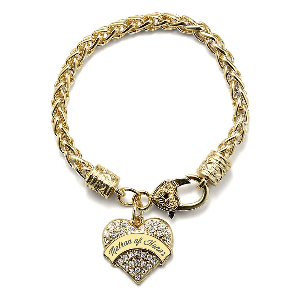 Gold Cream Matron of Honor Pave Heart Charm Braided Bracelet