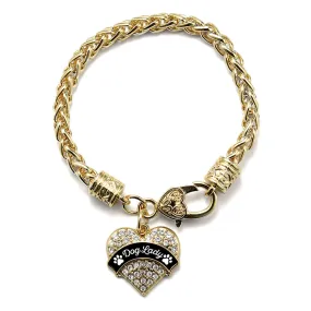 Gold Dog Lady - Paw Prints Pave Heart Charm Braided Bracelet