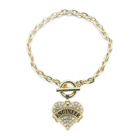 Gold Engineer Pave Heart Charm Toggle Bracelet