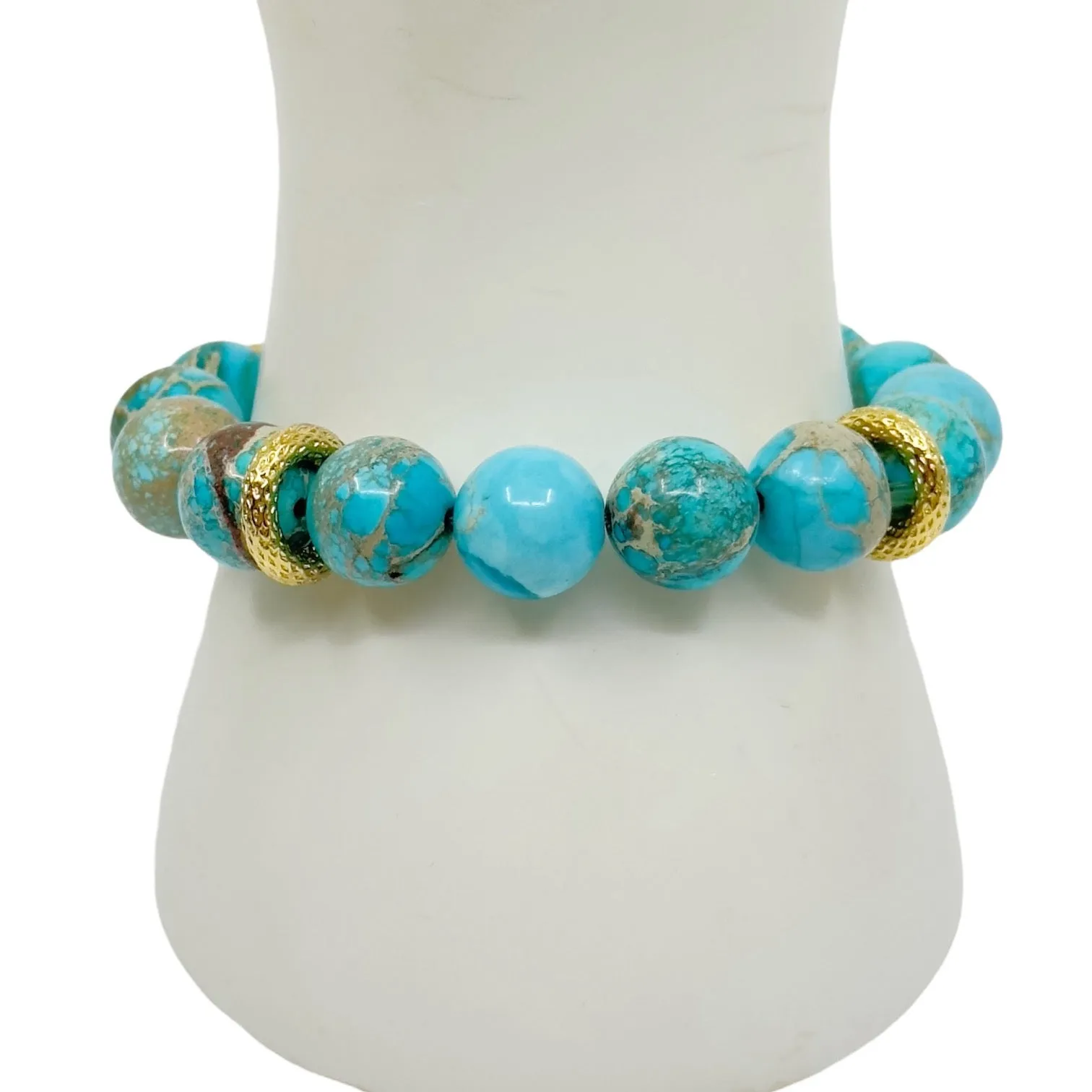 Gold Filled aqua terra jasper  bead stretch bracelet