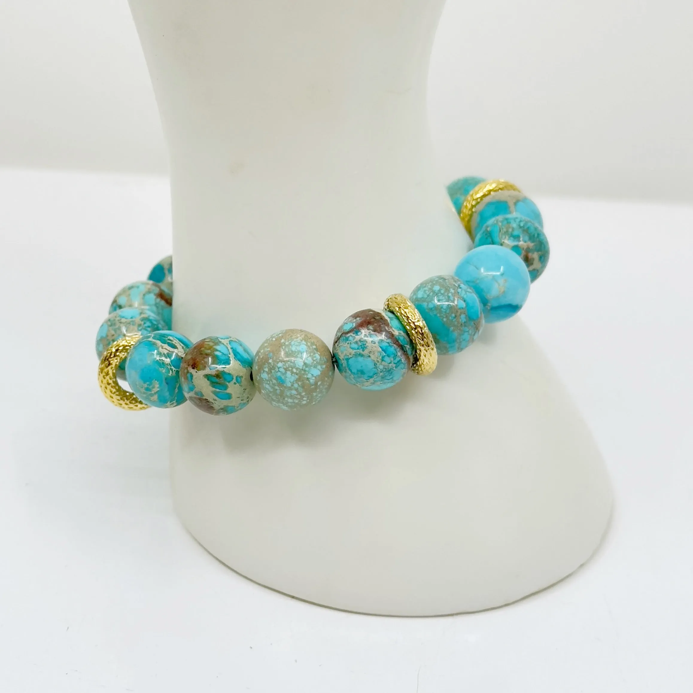 Gold Filled aqua terra jasper  bead stretch bracelet