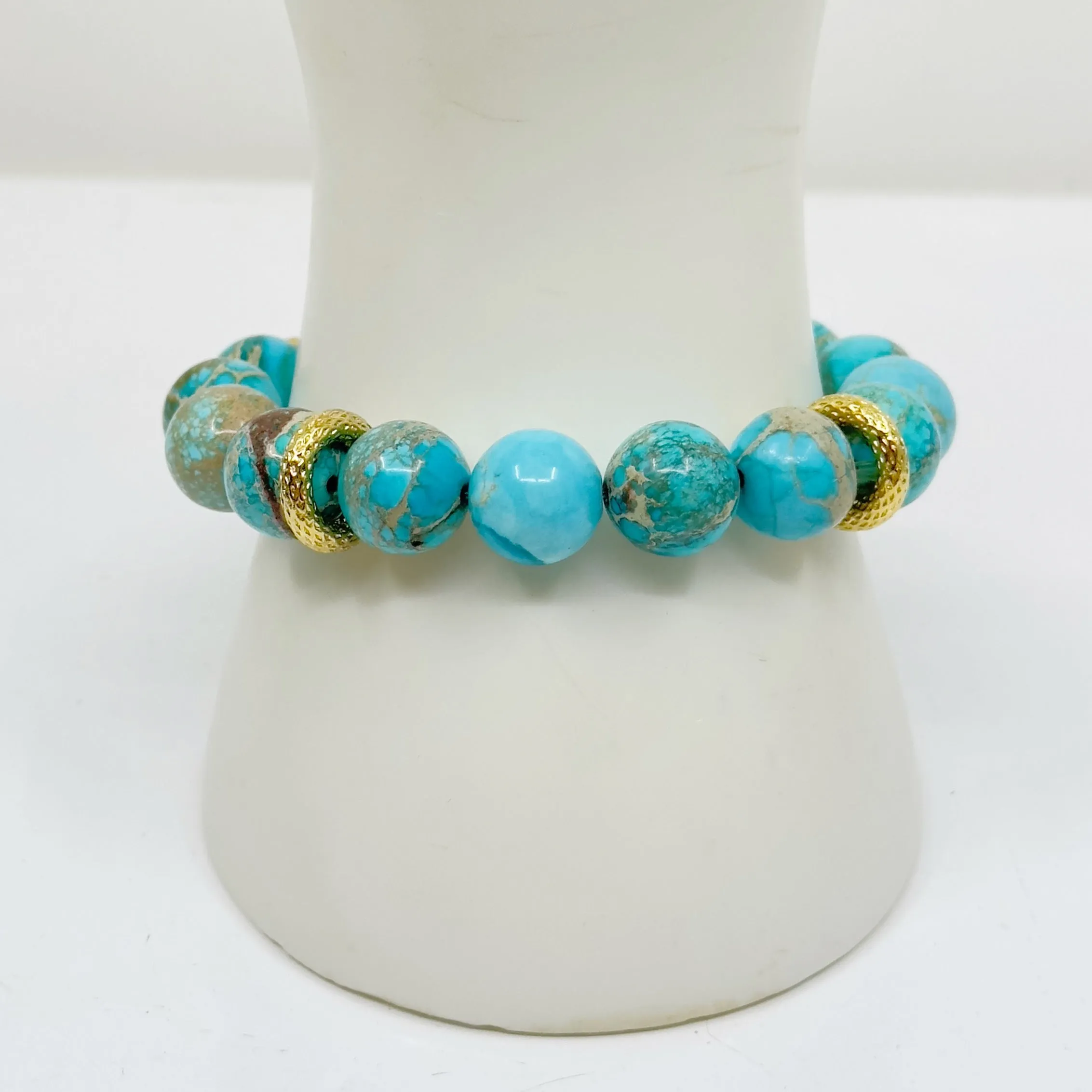 Gold Filled aqua terra jasper  bead stretch bracelet