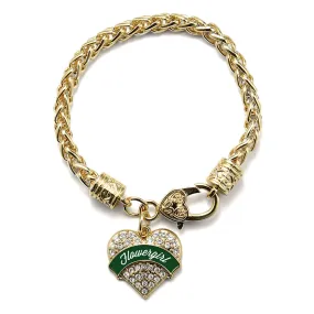 Gold Forest Green Flower Girl Pave Heart Charm Braided Bracelet