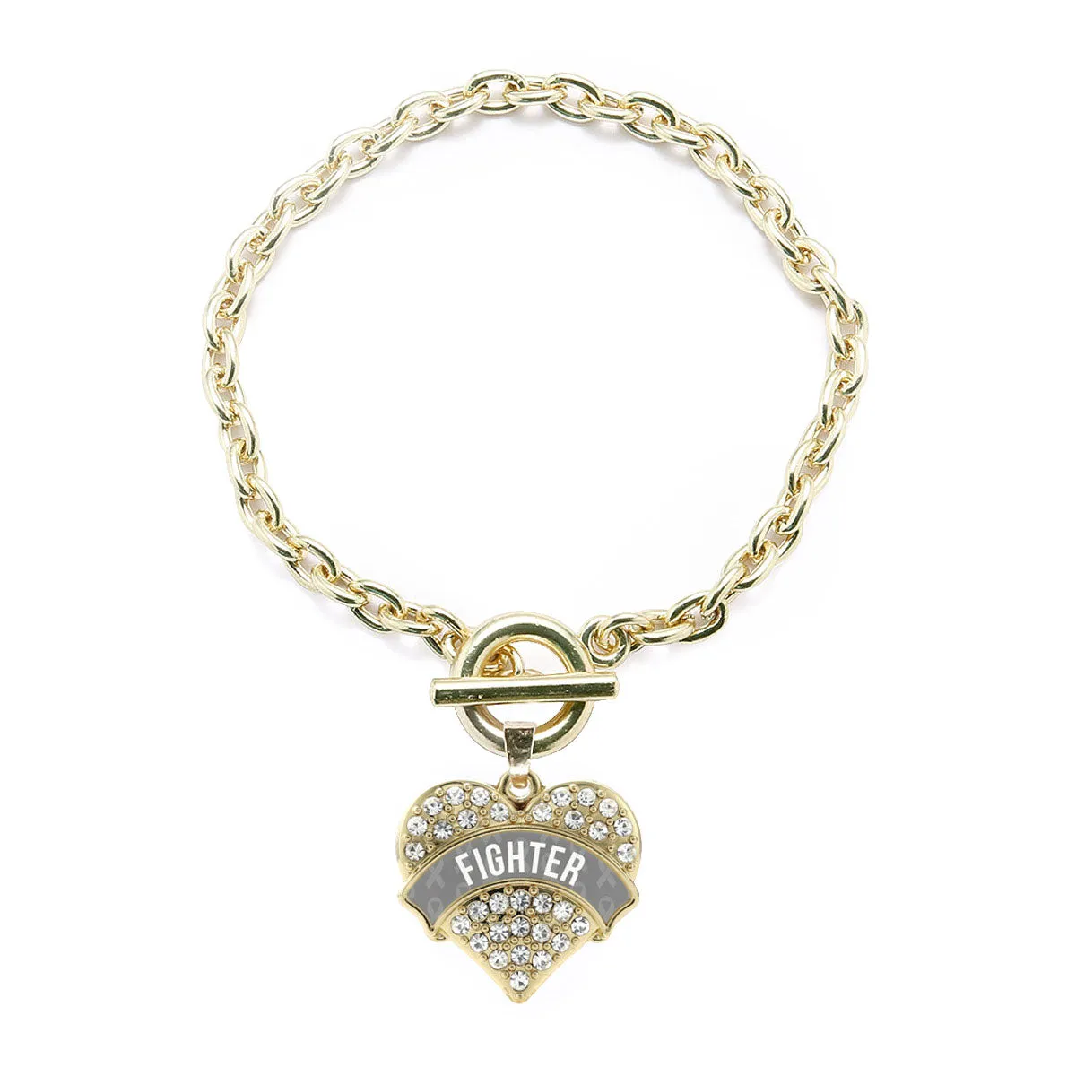 Gold Gray Fighter Pave Heart Charm Toggle Bracelet