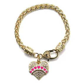 Gold Green Candy Pave Heart Charm Braided Bracelet