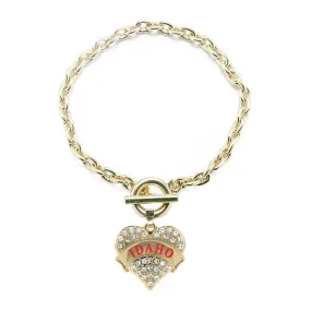 Gold Idaho Pave Heart Charm Toggle Bracelet