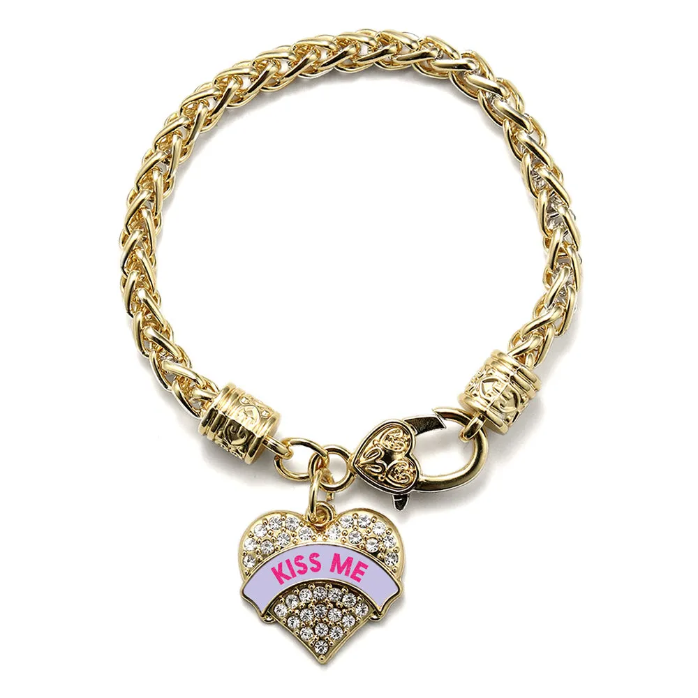 Gold Kiss Me Purple Candy Pave Heart Charm Braided Bracelet