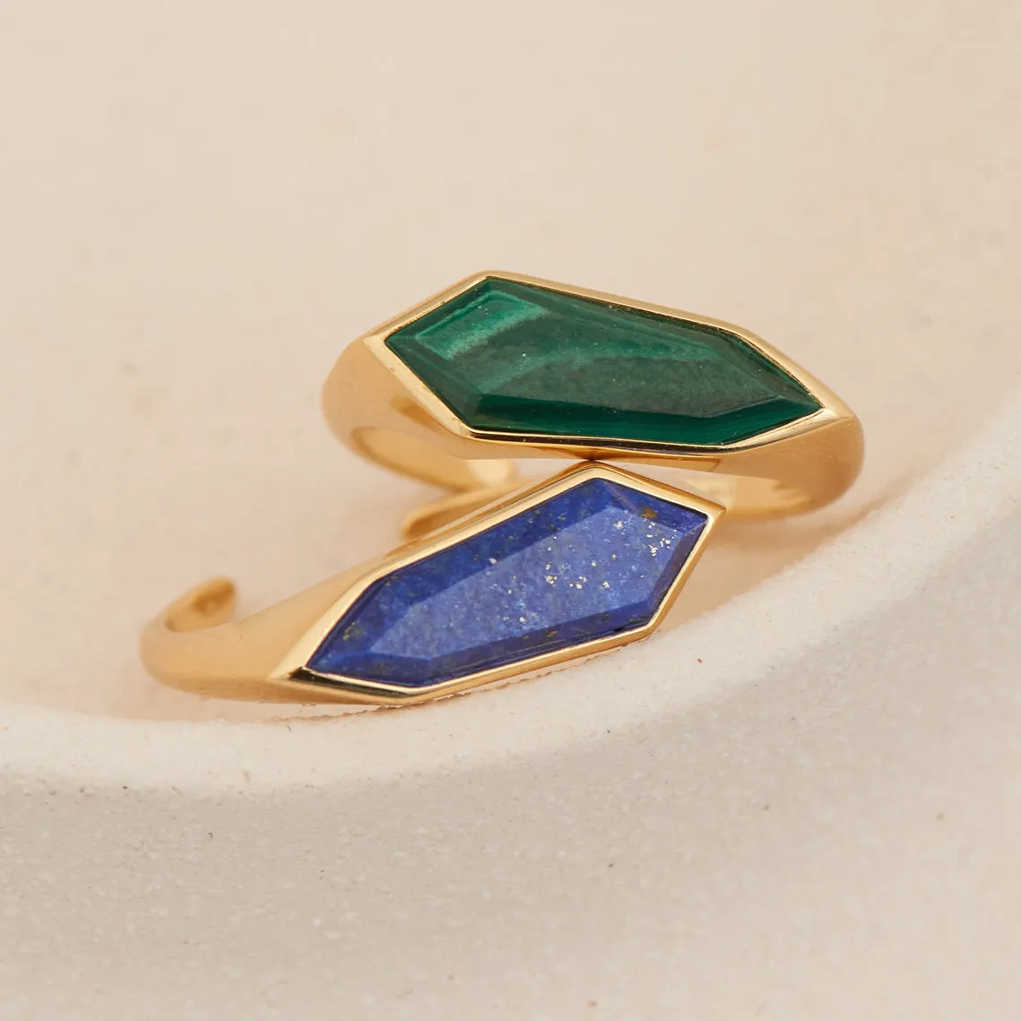 Gold Lapis Emblem Adjustable Ring