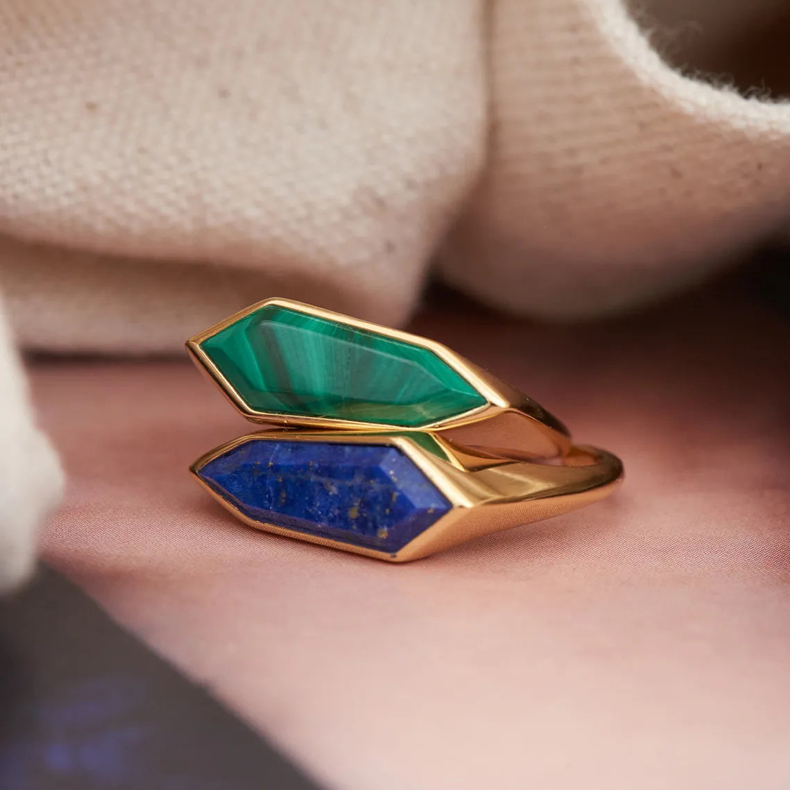 Gold Lapis Emblem Adjustable Ring