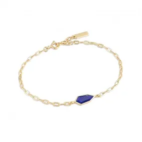 Gold Lapis Emblem Chain Bracelet B042-01G-L